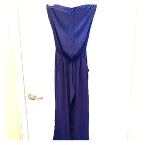 100% silk jumpsuit with pockets beautiful blue